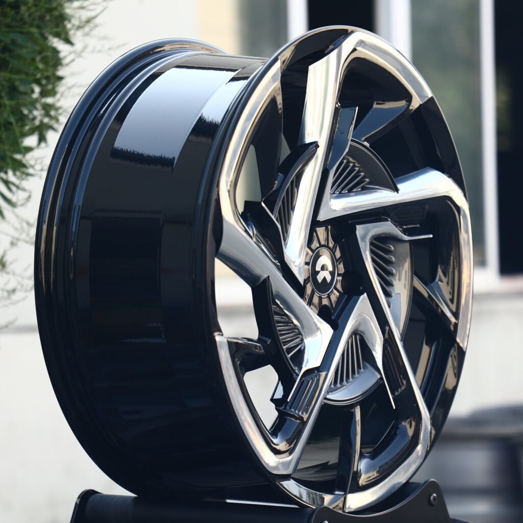 5x120 wheels – Gloss Black Split Directional Milled Machined Face, side view