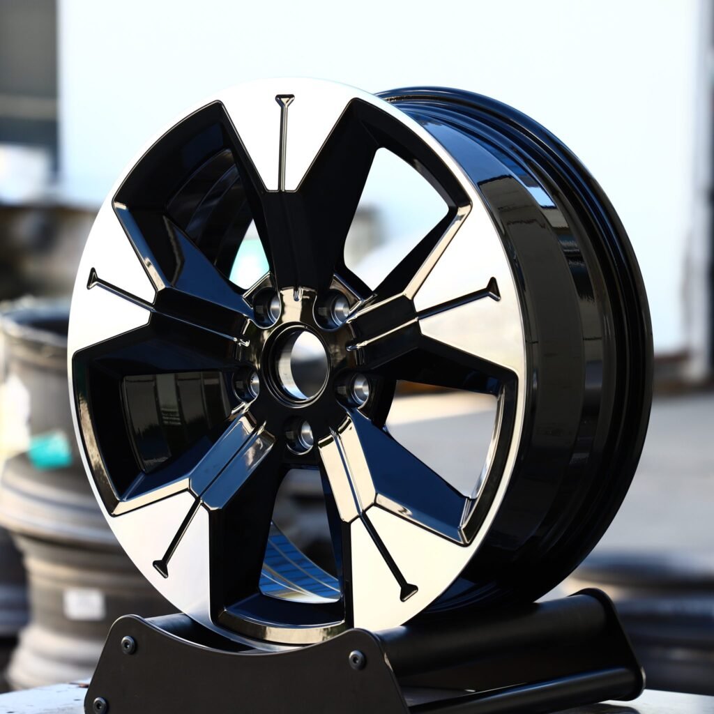 BMW M3 wheels – Gloss Black Split Machined Face, angled view