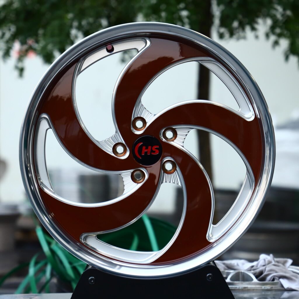 Porsche 911 wheels – Gloss Red Deep Lip Directional Milled, front view