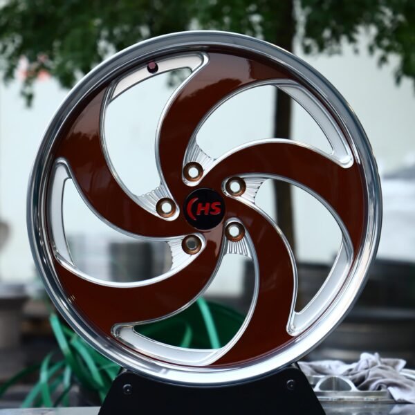 Porsche 911 wheels – Red / Polished Deep Lip Directional Milled, front view