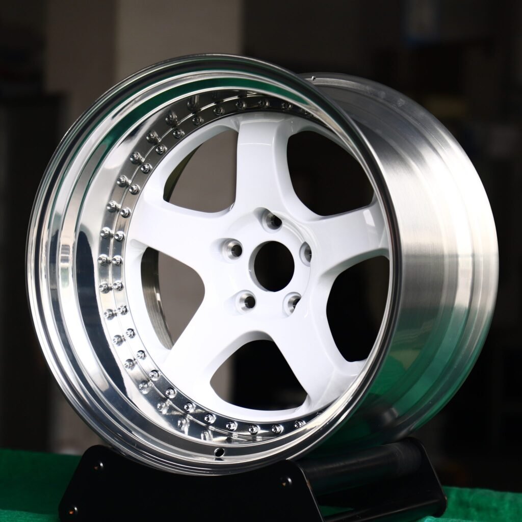 Ford Mustang wheels – Gloss White 2-Piece Deep Lip, angled view