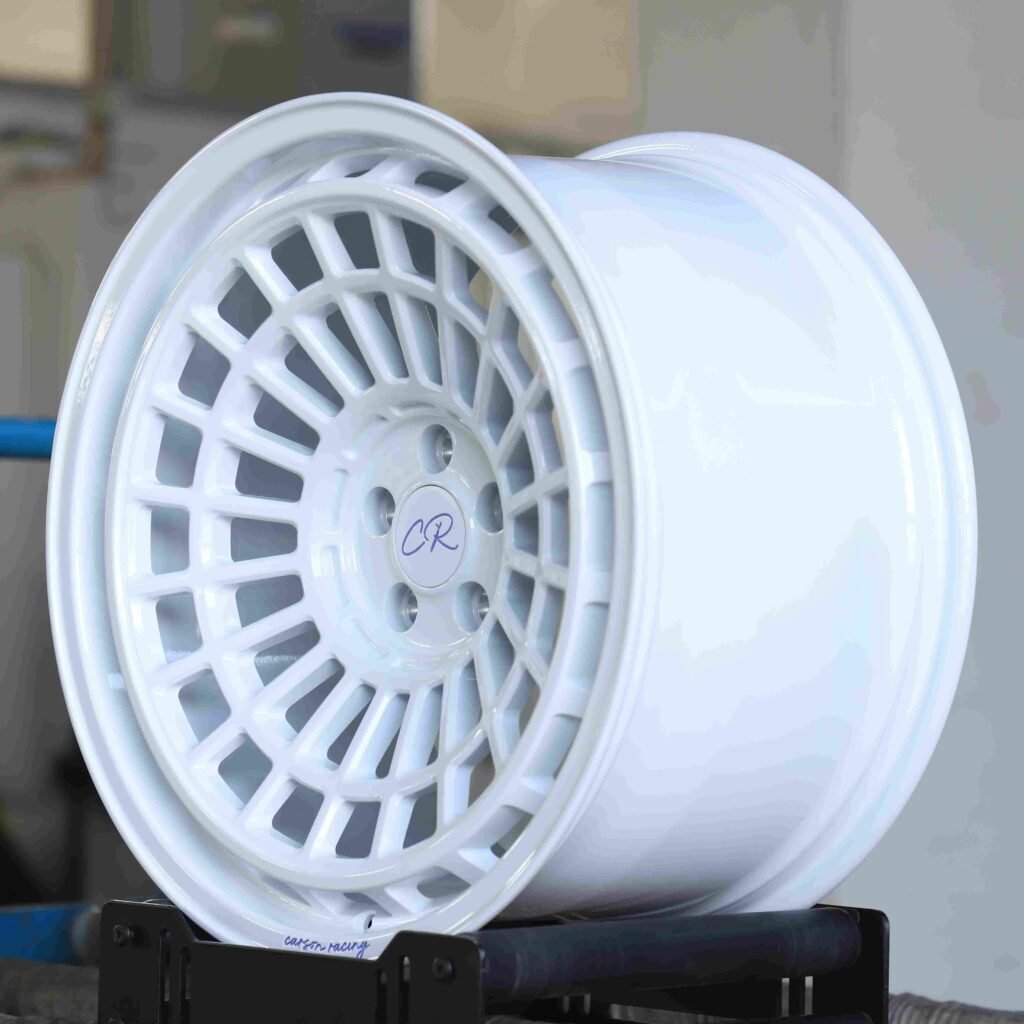 Tesla Model 3 wheels – Gloss White 5-Spoke Double-Ring, lip and barrel detail