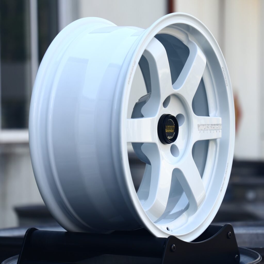 5x100 wheels – Gloss White 6-Spoke, side view