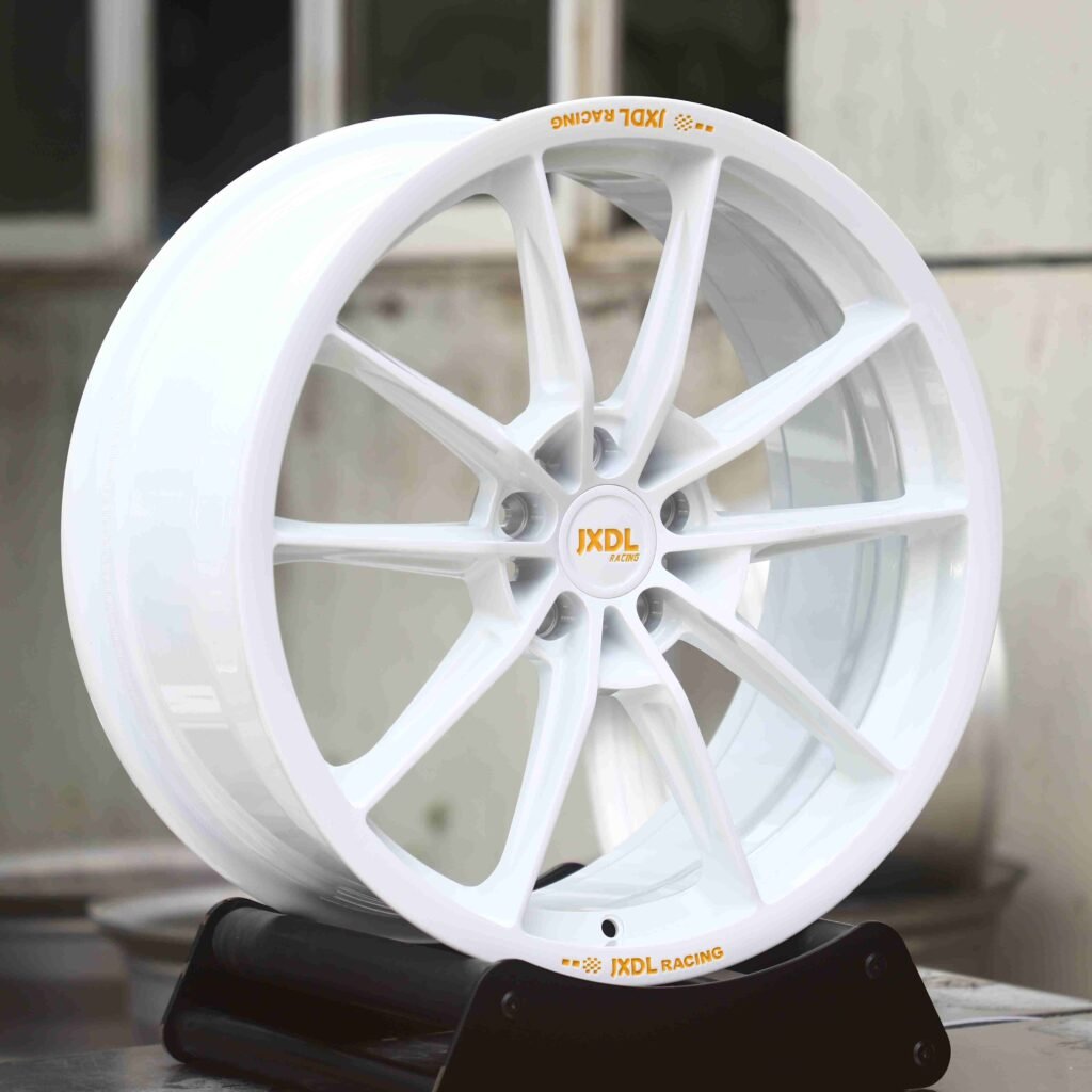 Lamborghini Aventador wheels – Gloss White Custom Racing, angled view