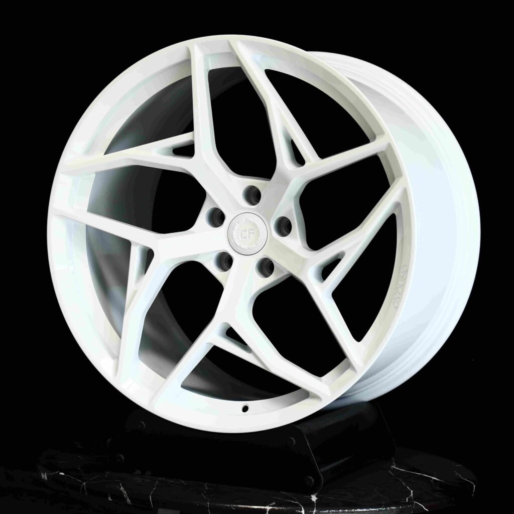 BMW 5 Series wheels – Gloss White Directional, angled view
