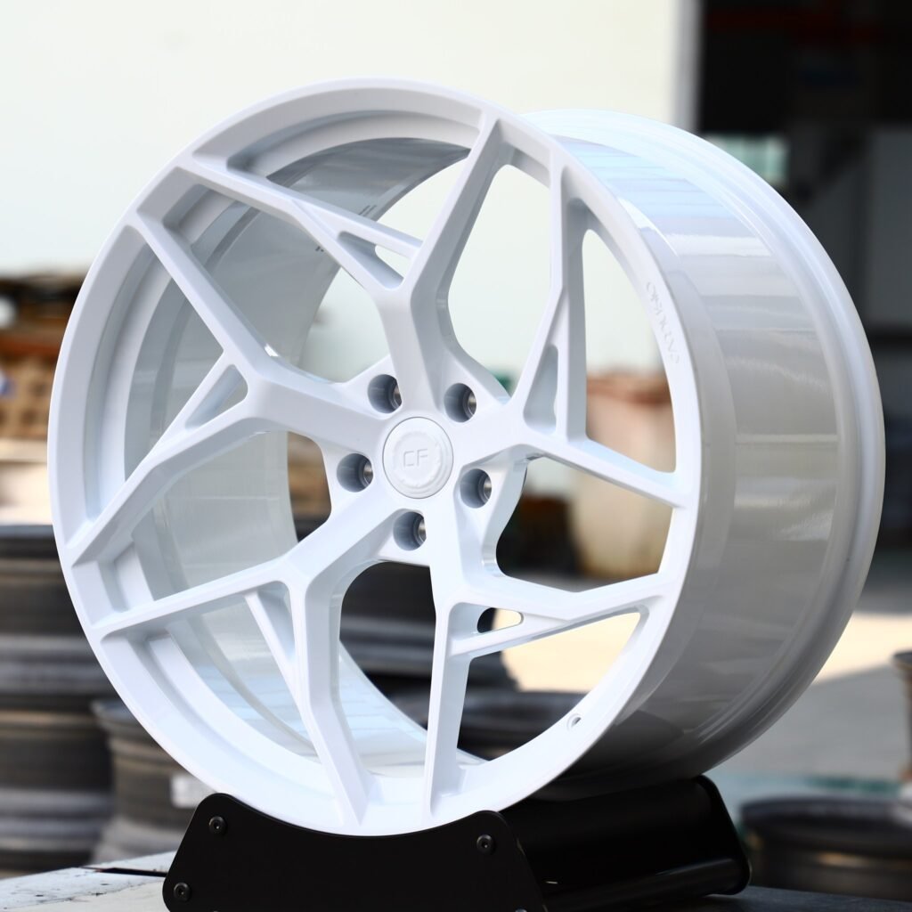 Audi A4 wheels – Gloss White Directional Milled, angled view