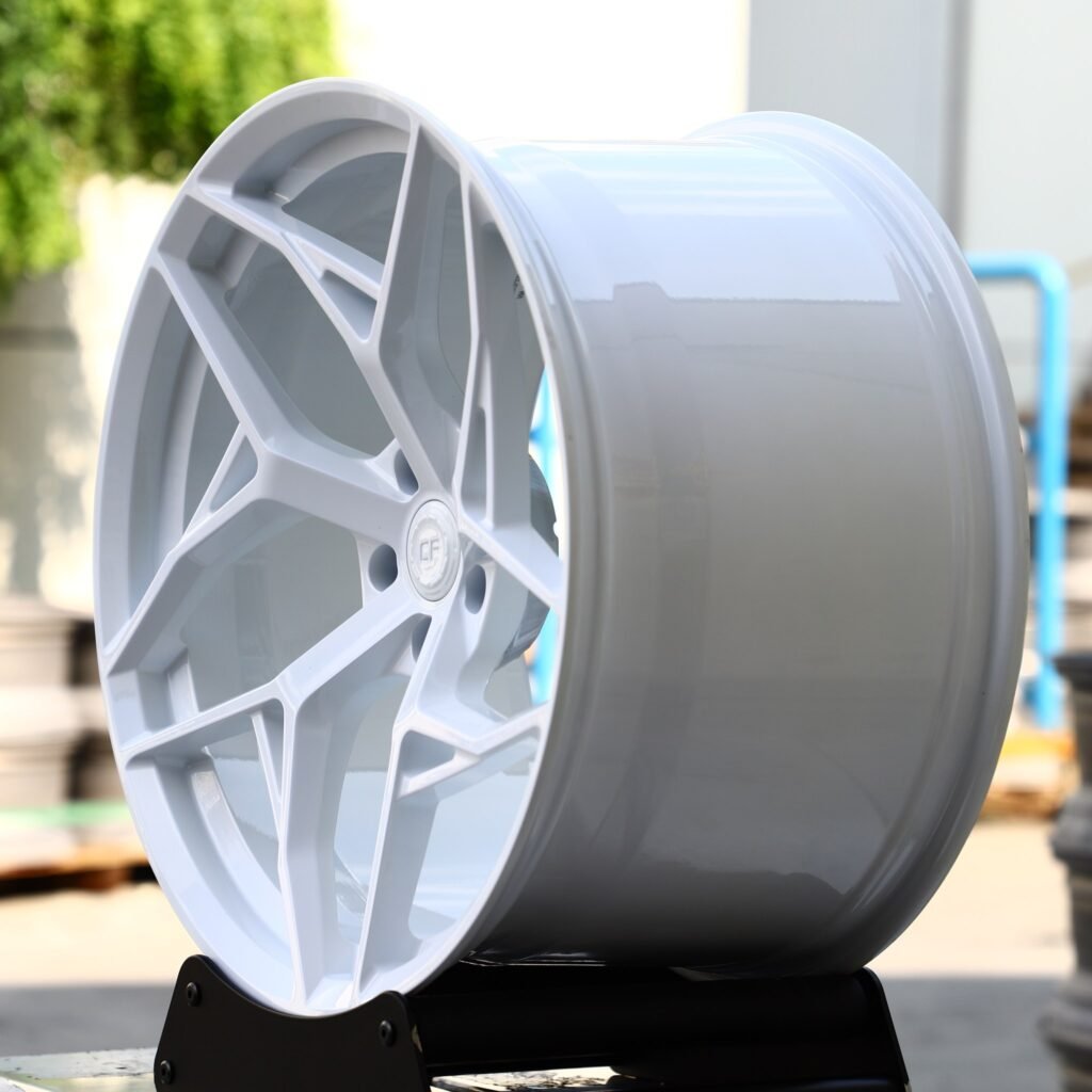 5x120 wheels – Gloss White Directional Milled, side view