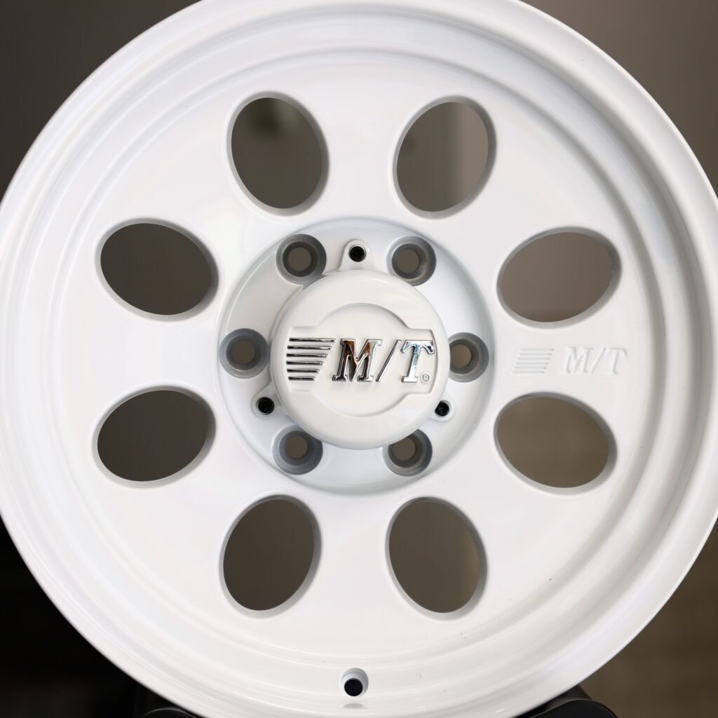 Toyota Tacoma wheels – Gloss White Full-Face (Mickey Thompson-Style), lip and barrel detail
