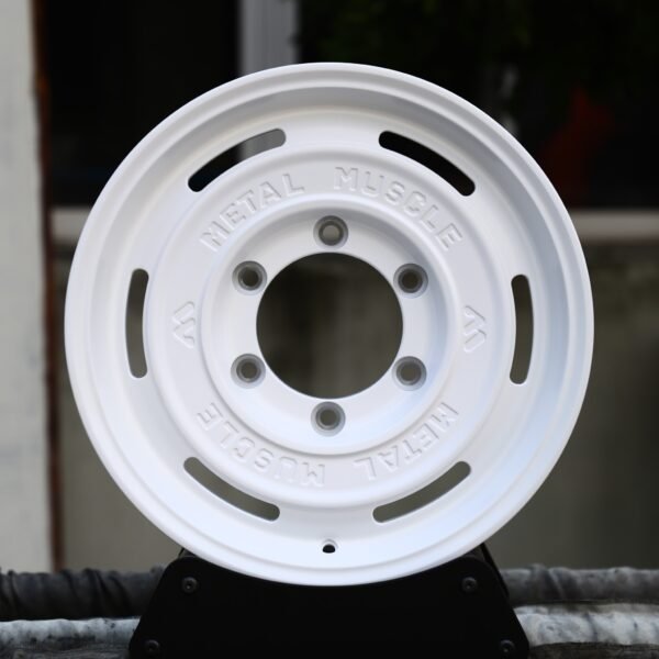 Toyota 4Runner wheels – Gloss White Oval-Slot Steelie-Style (Toyota 4Runner / Tacoma Off-Road Forged Wheels – Gloss White Oval-Slot Steelie-Style), front view