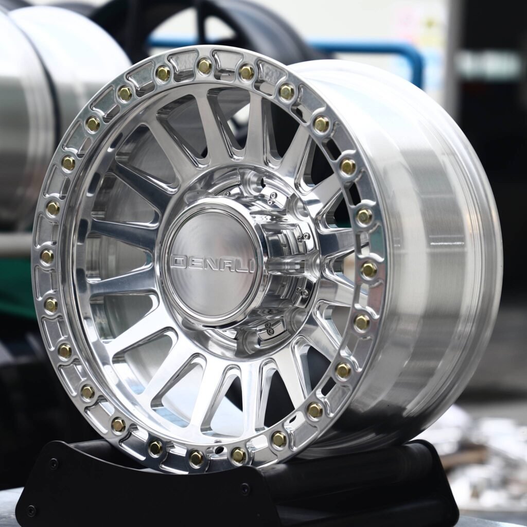 GMC Sierra 2500HD wheels – Mirror Polished 16-Spoke Beadlock (GMC OEM-Style), angled view