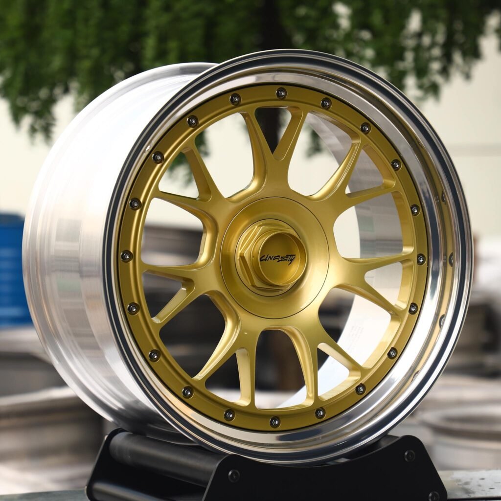 BMW 5 Series wheels – Gold 2-Piece 7 Y-Spoke Deep Lip, angled view
