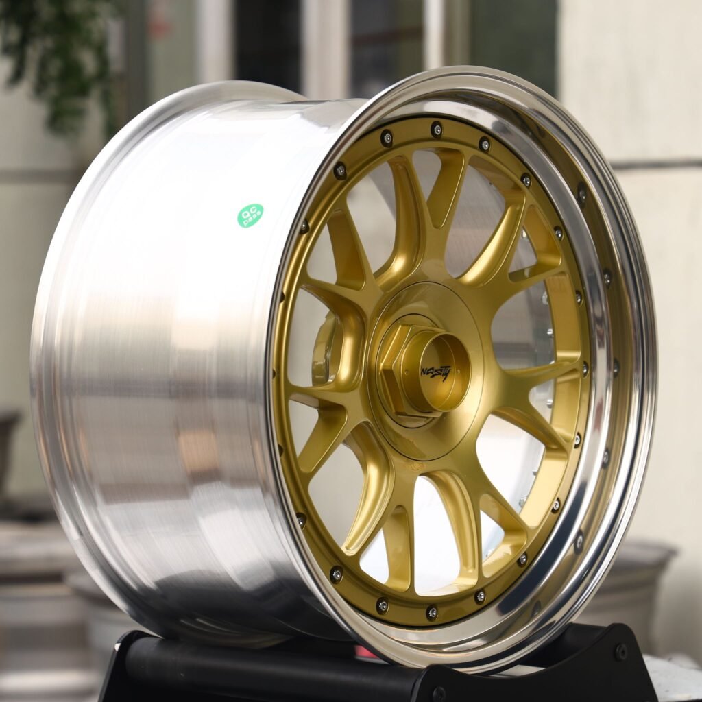 5x112 wheels – Gold 2-Piece 7 Y-Spoke Deep Lip, side view