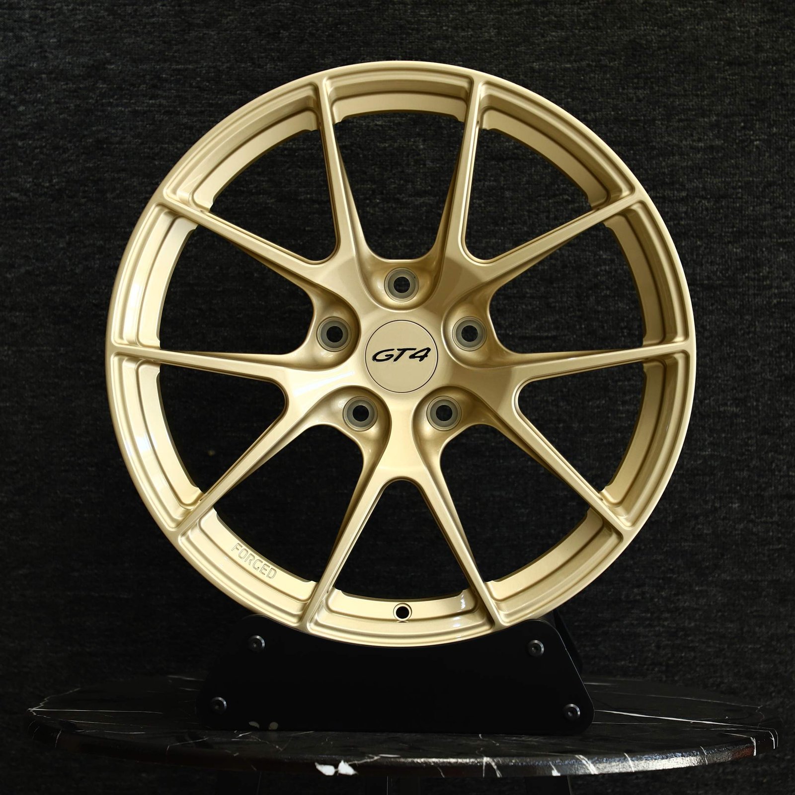 Porsche 718 Cayman wheels – Porsche GT4 Style Gold Custom, front view