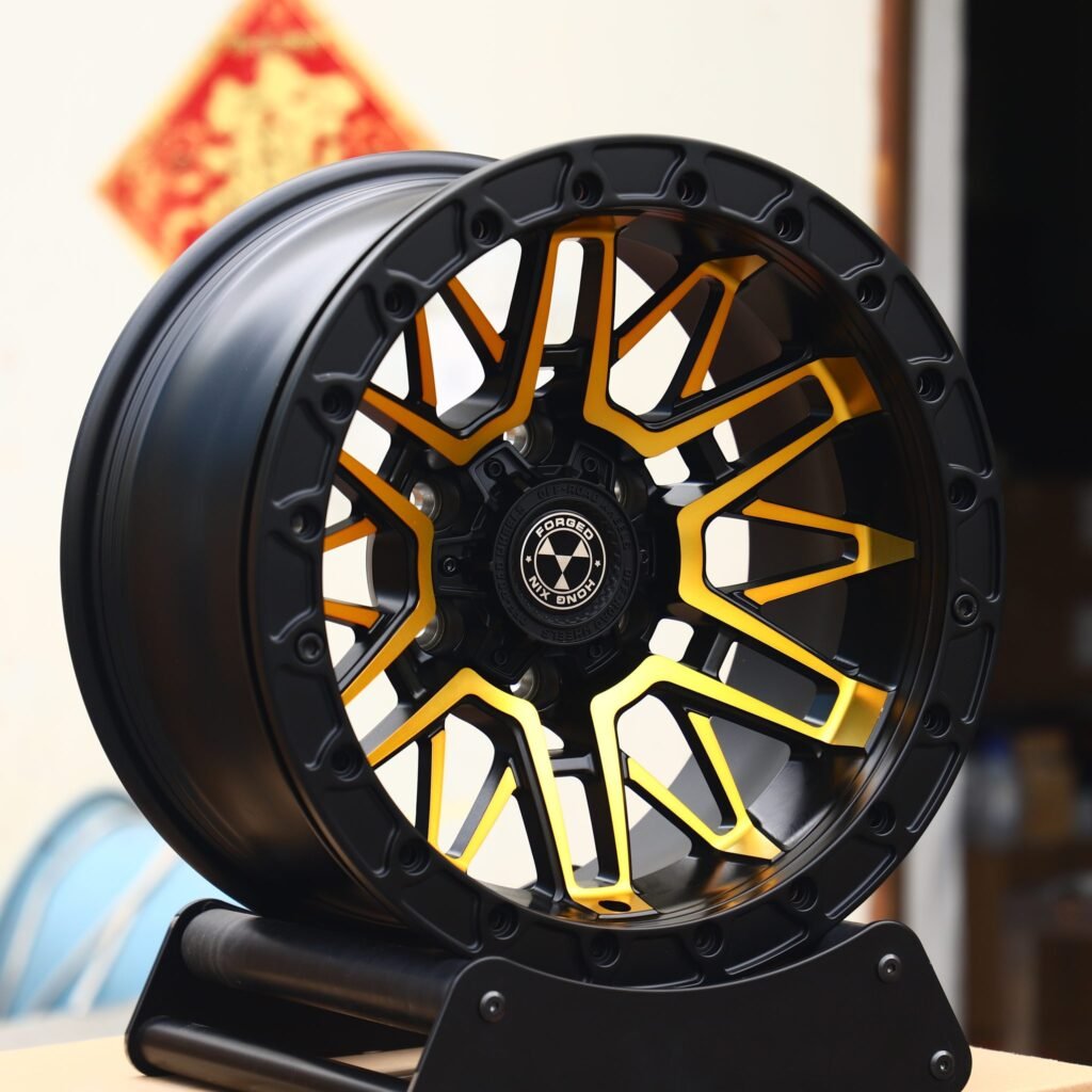 Toyota Tacoma wheels – Gold / Gloss Black Machined Face, angled view
