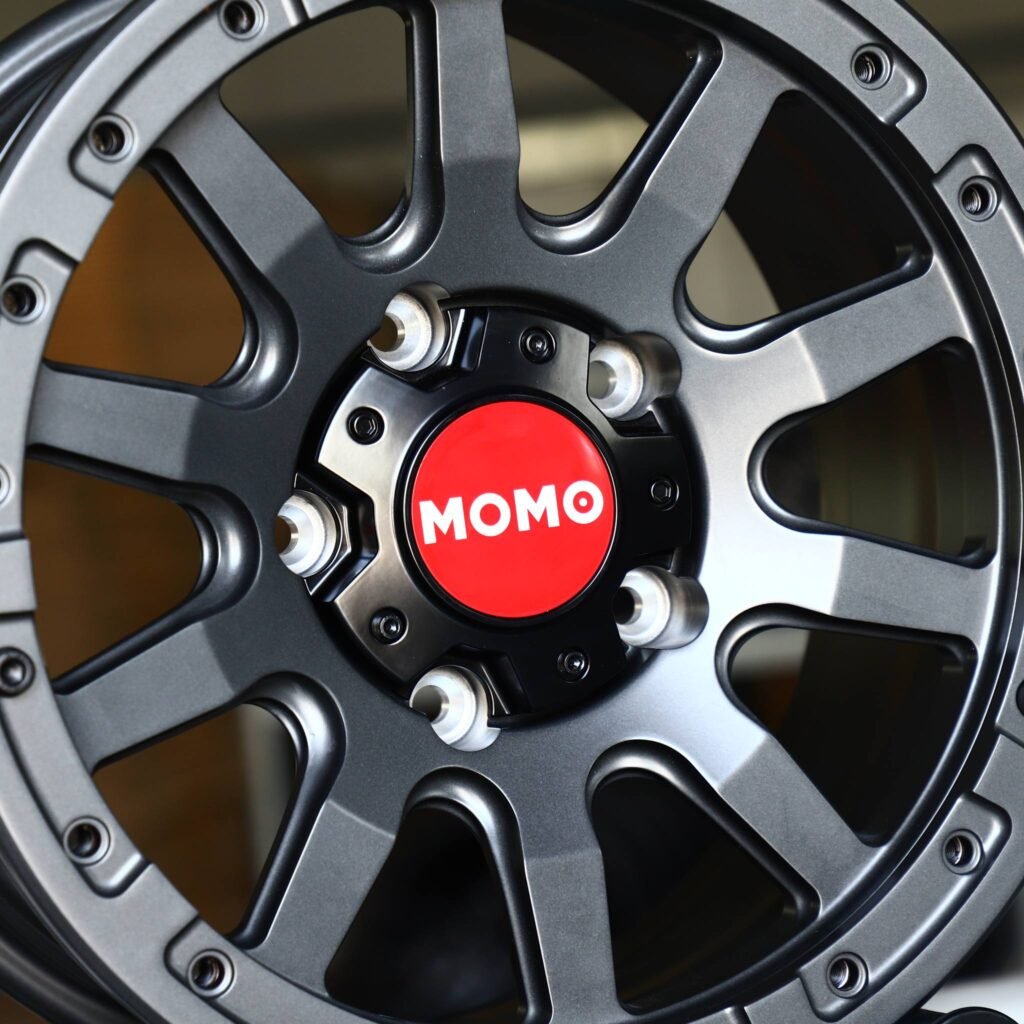 Chevrolet Silverado 1500 wheels – Gray / Gloss Black / Gunmetal Custom Beadlock (Momo-Style), lip and barrel detail