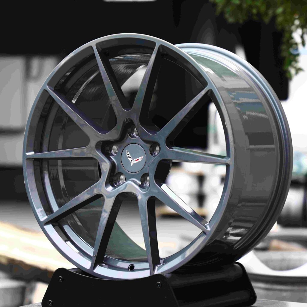 Chevrolet Camaro 5th Gen wheels – Gunmetal 10 V-Spoke (Corvette OEM-Style), angled view