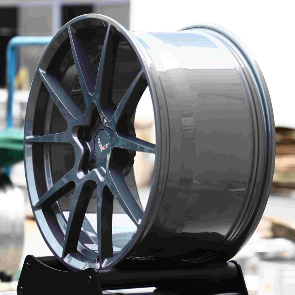 5x120 wheels – Gunmetal 10 V-Spoke (Corvette OEM-Style), side view