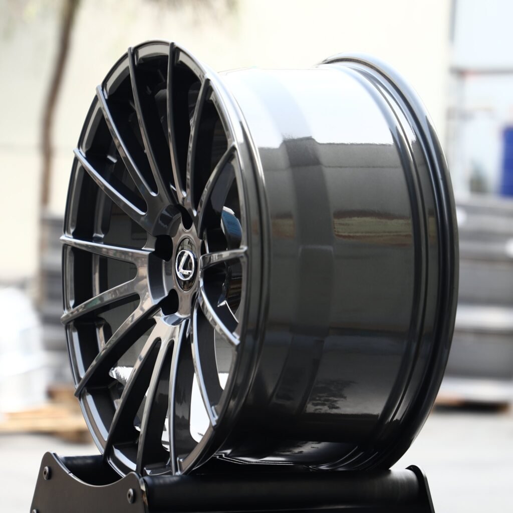 5x120 wheels – Gunmetal 15-Spoke (Lexus OEM-Style), side view