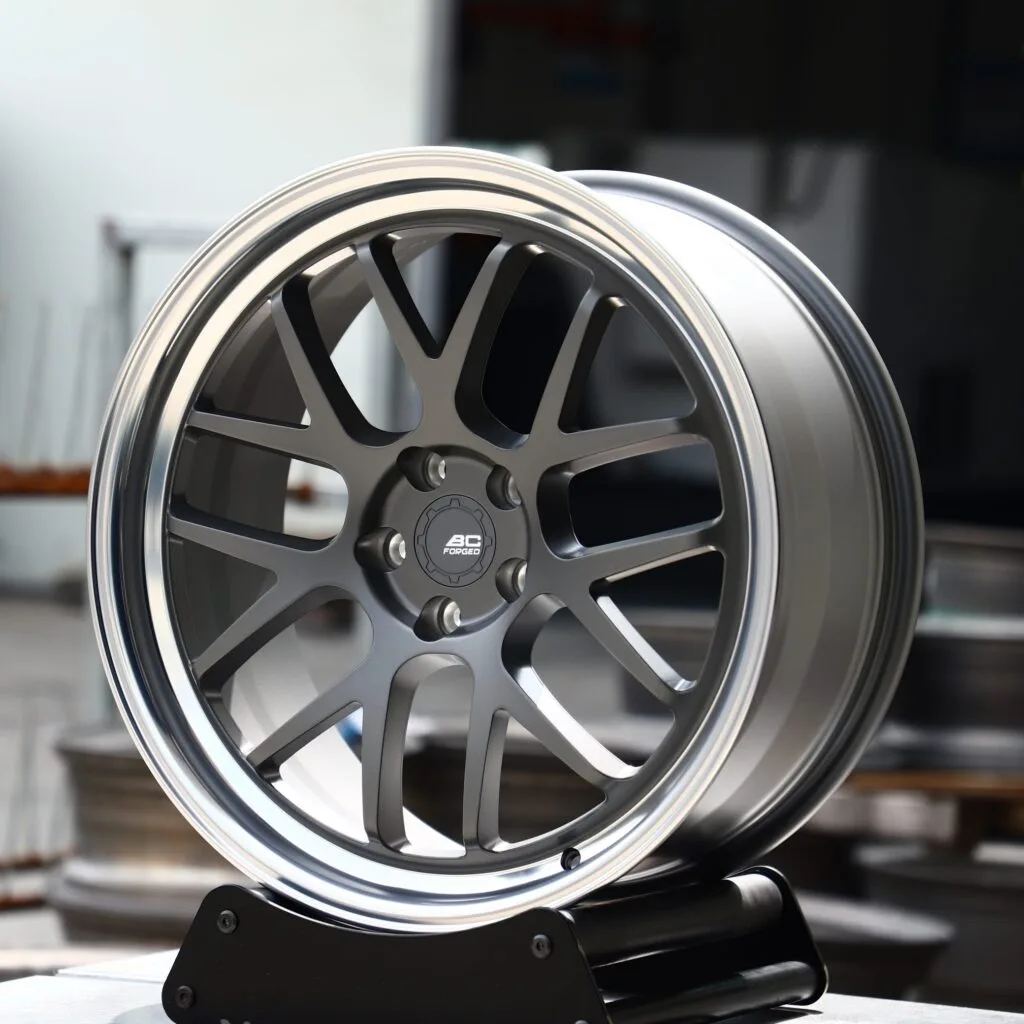 Porsche 911 wheels – Gunmetal / Gray 7 Y-Spoke Deep Lip, angled view