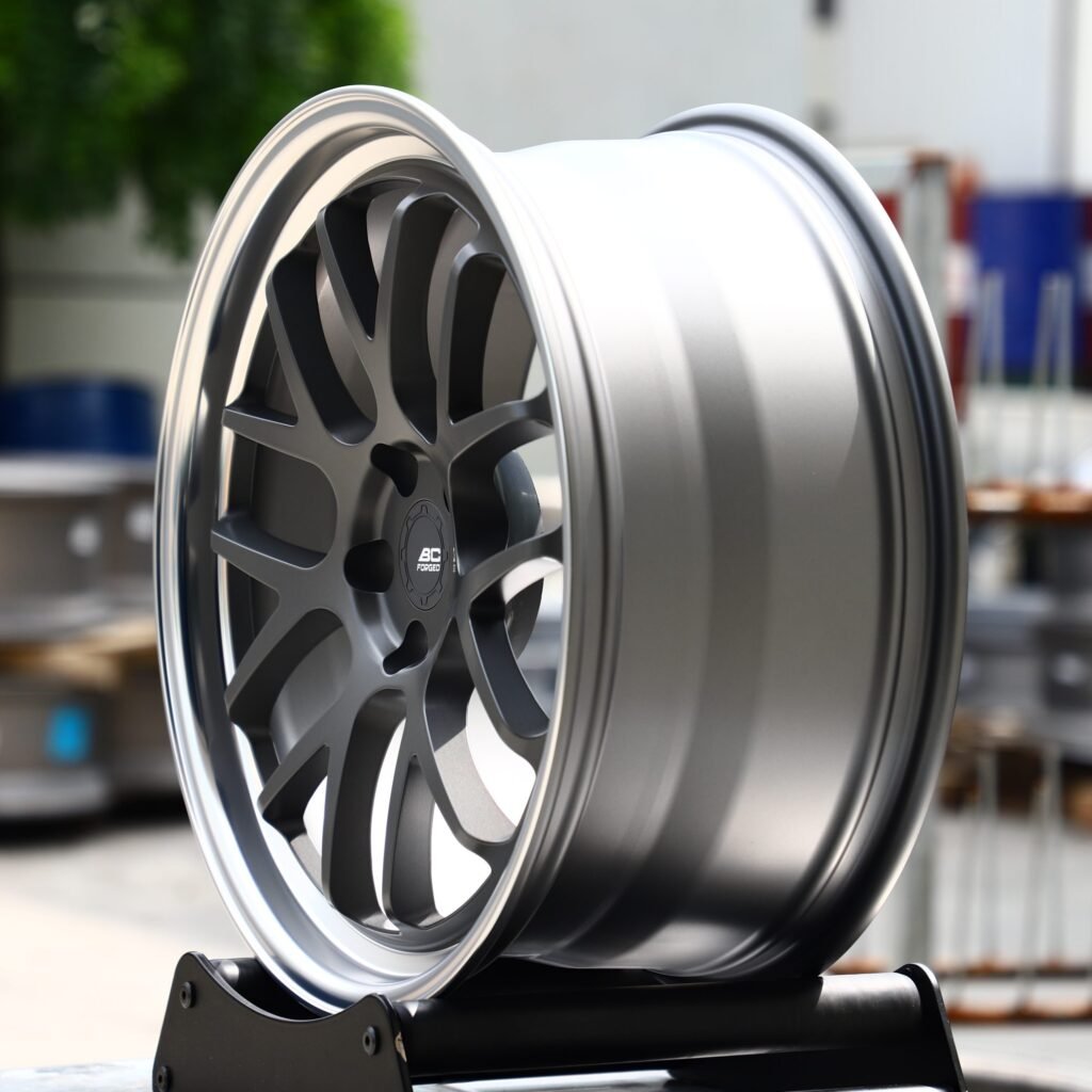 5x120 wheels – Gunmetal / Gray 7 Y-Spoke Deep Lip, side view