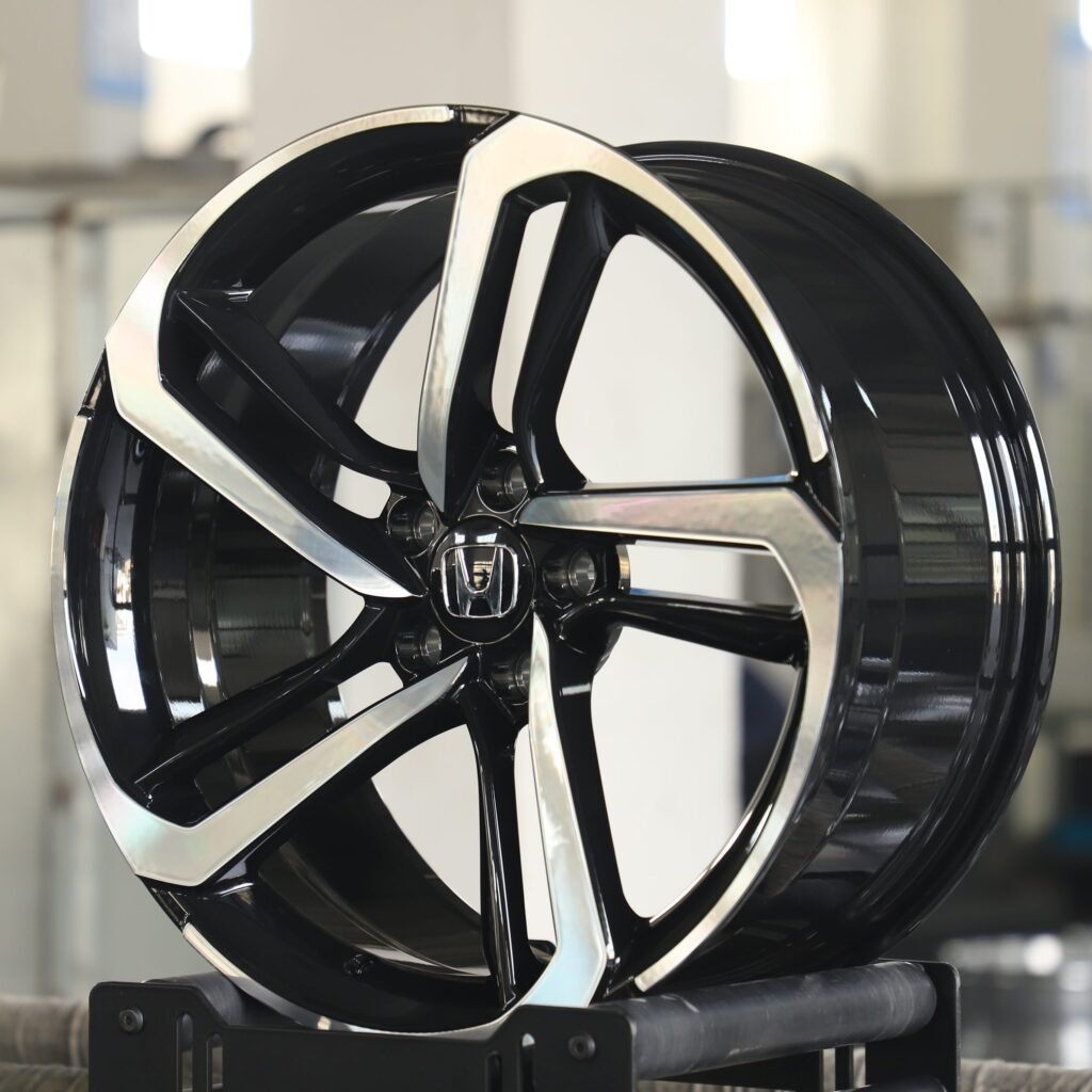 5x114.3 wheels – Gloss Black 5-Spoke Machined Face, side view