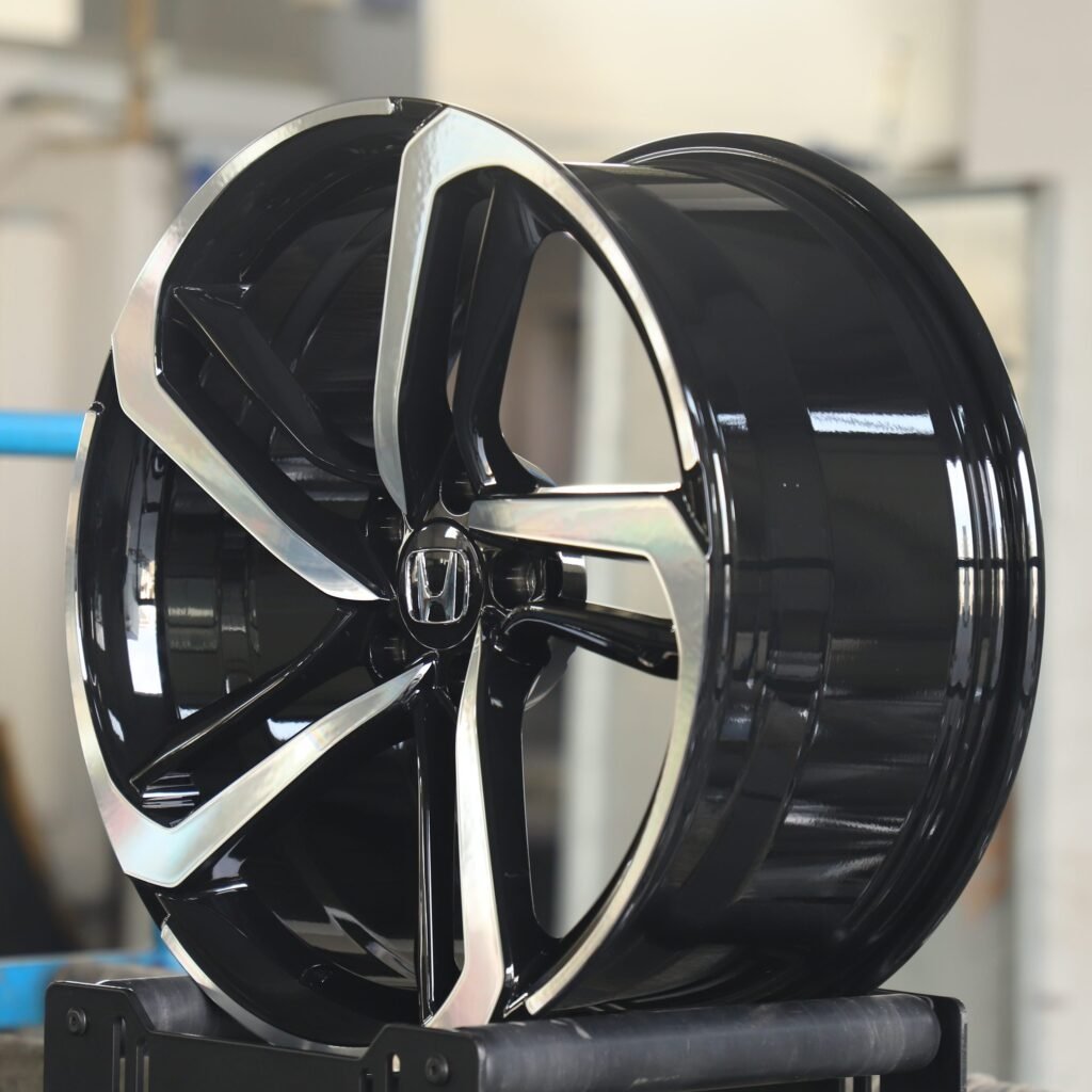 Tesla Model 3 wheels – Gloss Black 5-Spoke Machined Face, lip and barrel detail