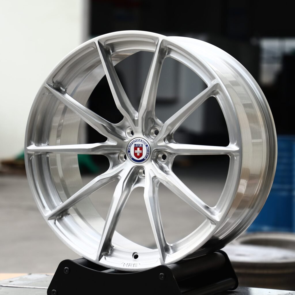 Lamborghini Aventador wheels – Brushed Silver / Silver 10-Spoke (HRE P101-Style), angled view