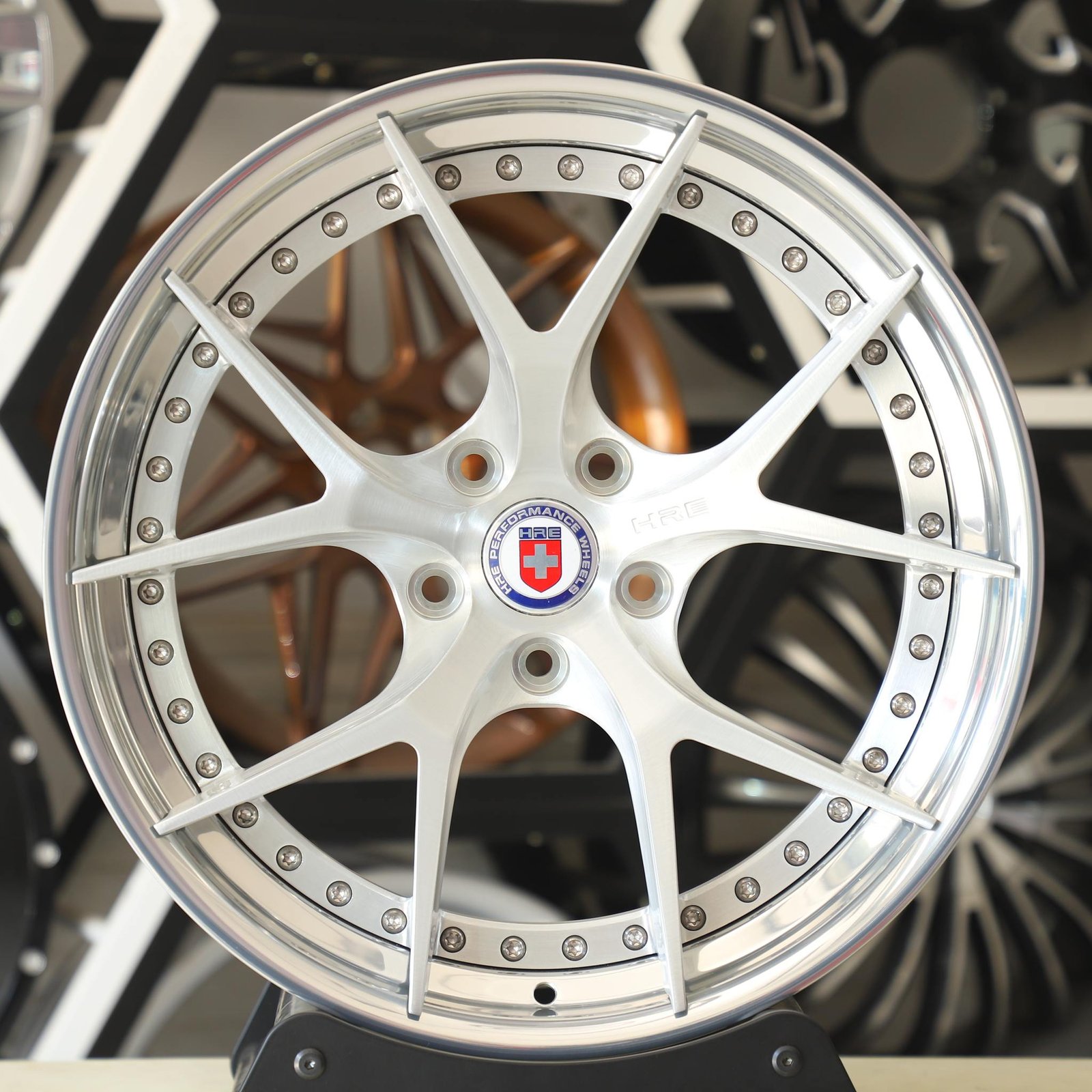 Porsche 911 wheels – Custom Finish 2-Piece 5 Y-Spoke Brushed (HRE S101-Style), front view