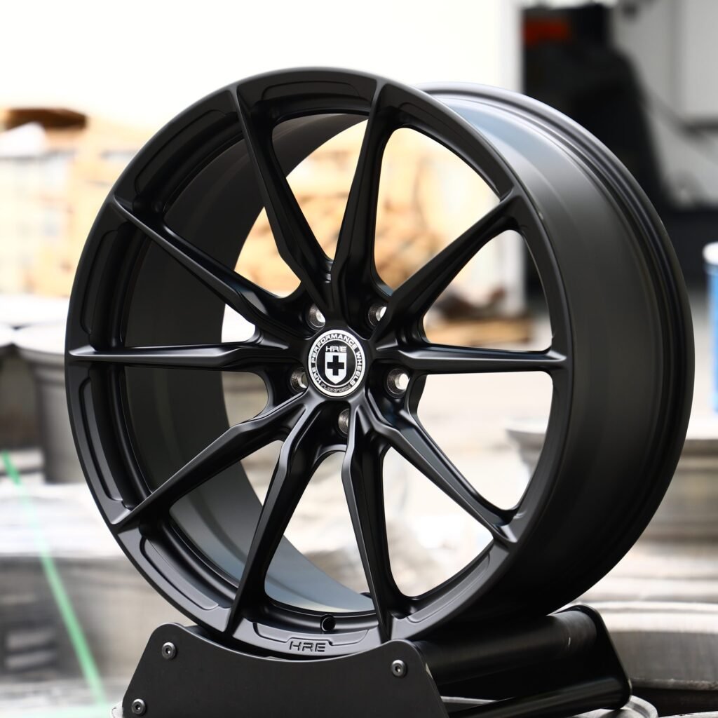 Lamborghini Aventador wheels – Gloss Black 10-Spoke (HRE P101-Style), angled view