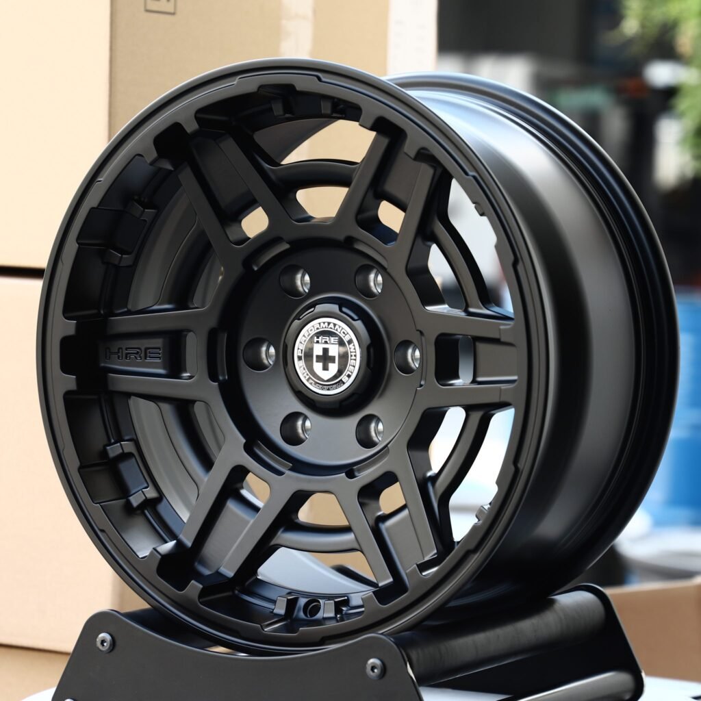 Toyota 4Runner wheels – HRE Gloss Black Deep Lip Double Ring Lip, angled view