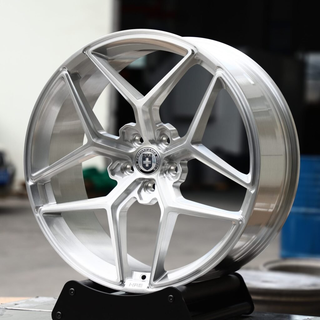 BMW M3 G80 wheels – Silver 5 Y-Spoke (HRE P161SC-Style), angled view