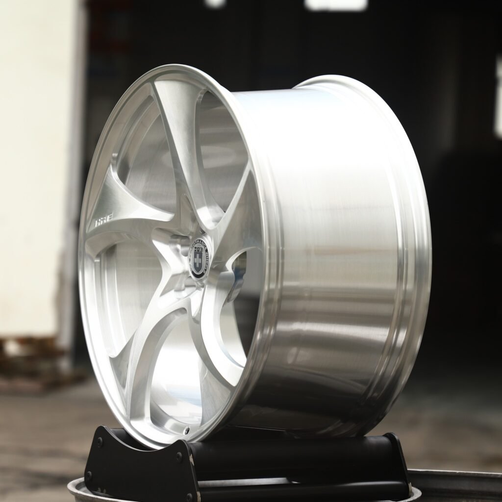 5x130 wheels – Bright Silver Directional Milled (HRE Performance 522M-Style), side view