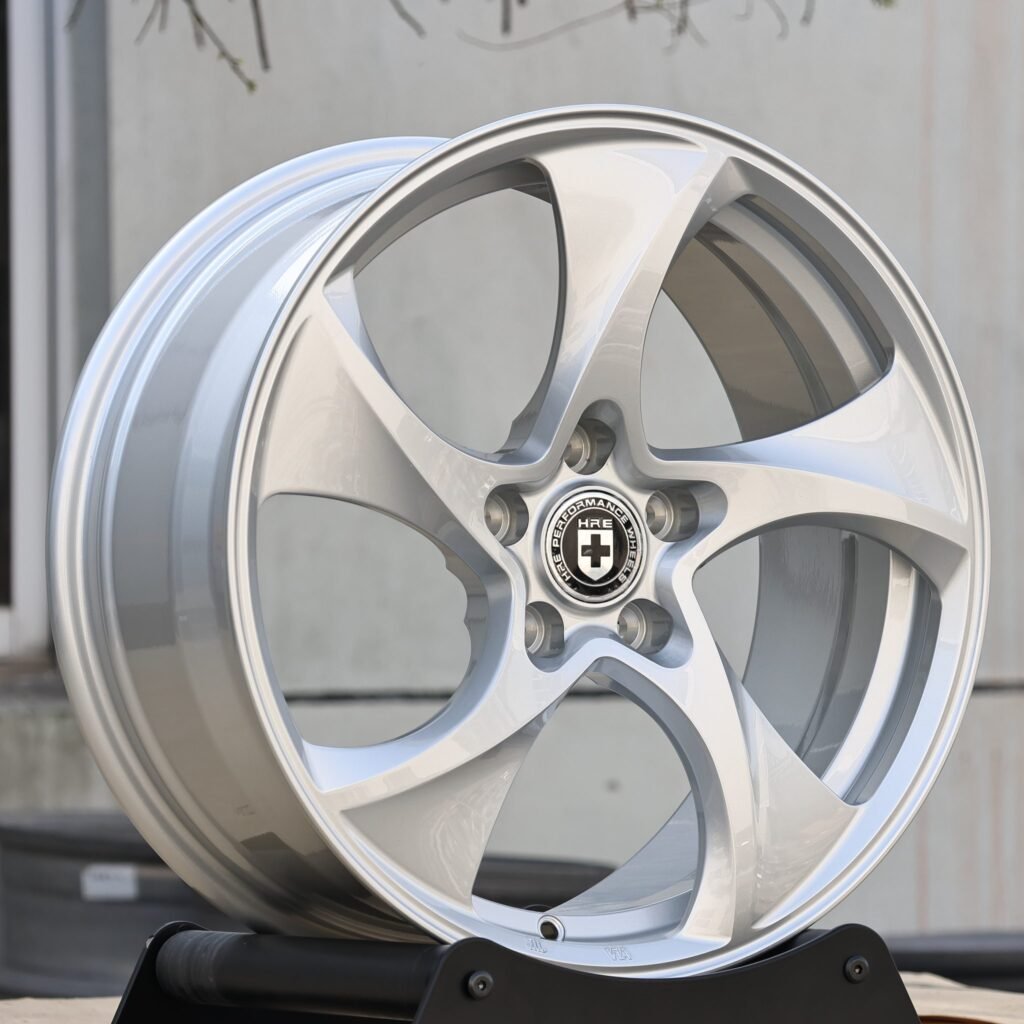 5x130 wheels – Bright Silver Directional Milled (HRE Performance 522M-Style), side view