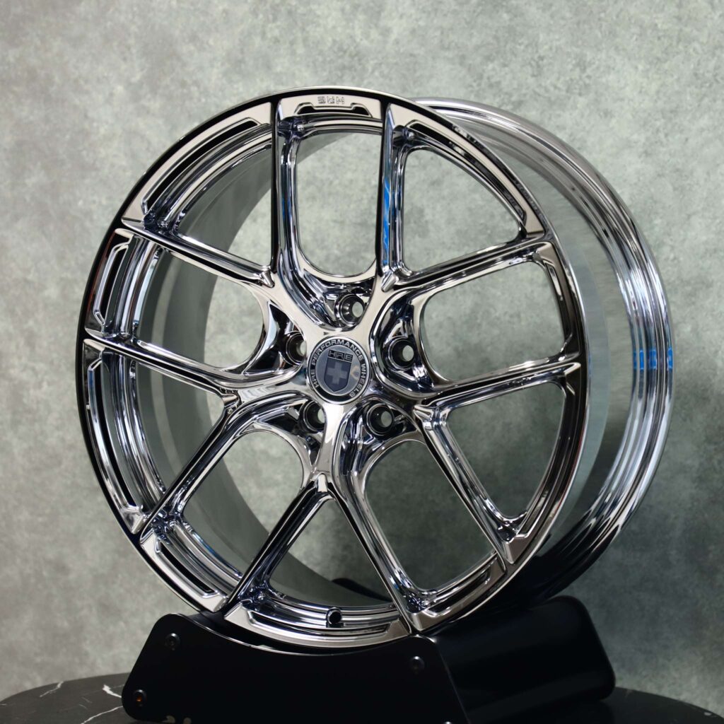 BMW M3 G80 wheels – HRE Performance Chrome 5 Y-Spoke, angled view