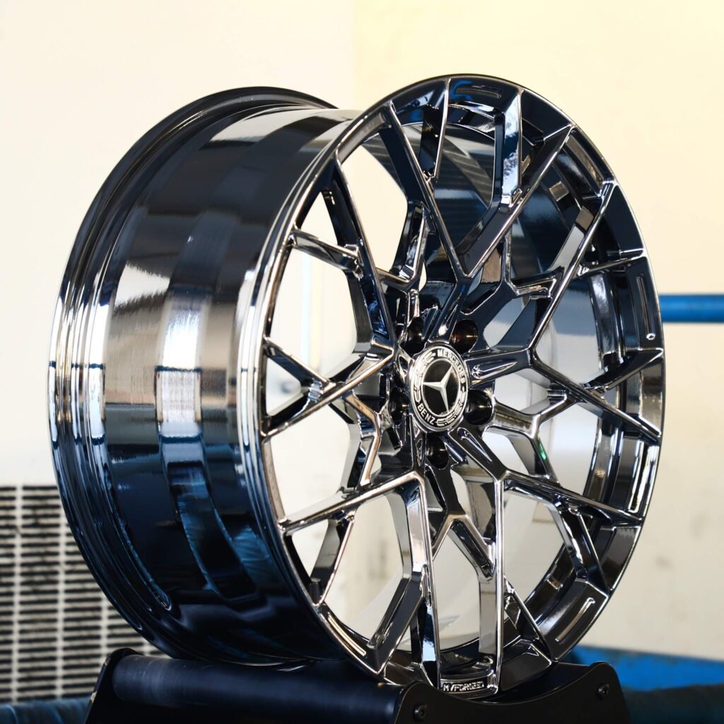 5x114.3 wheels – Chrome 10 Y-Spoke Mesh (HRE Performance P200-Style), side view