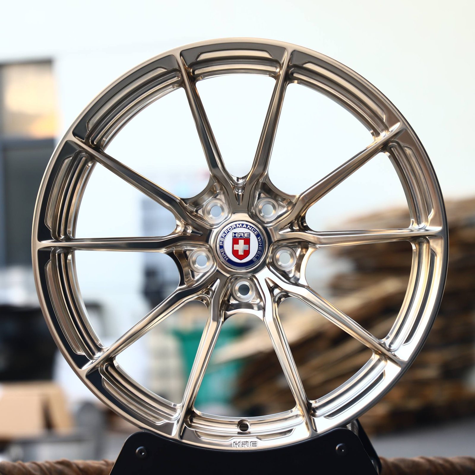 Porsche 911 wheels – Custom Finish 10-Spoke Mirror Polished (HRE Performance P104SC-Style), front view