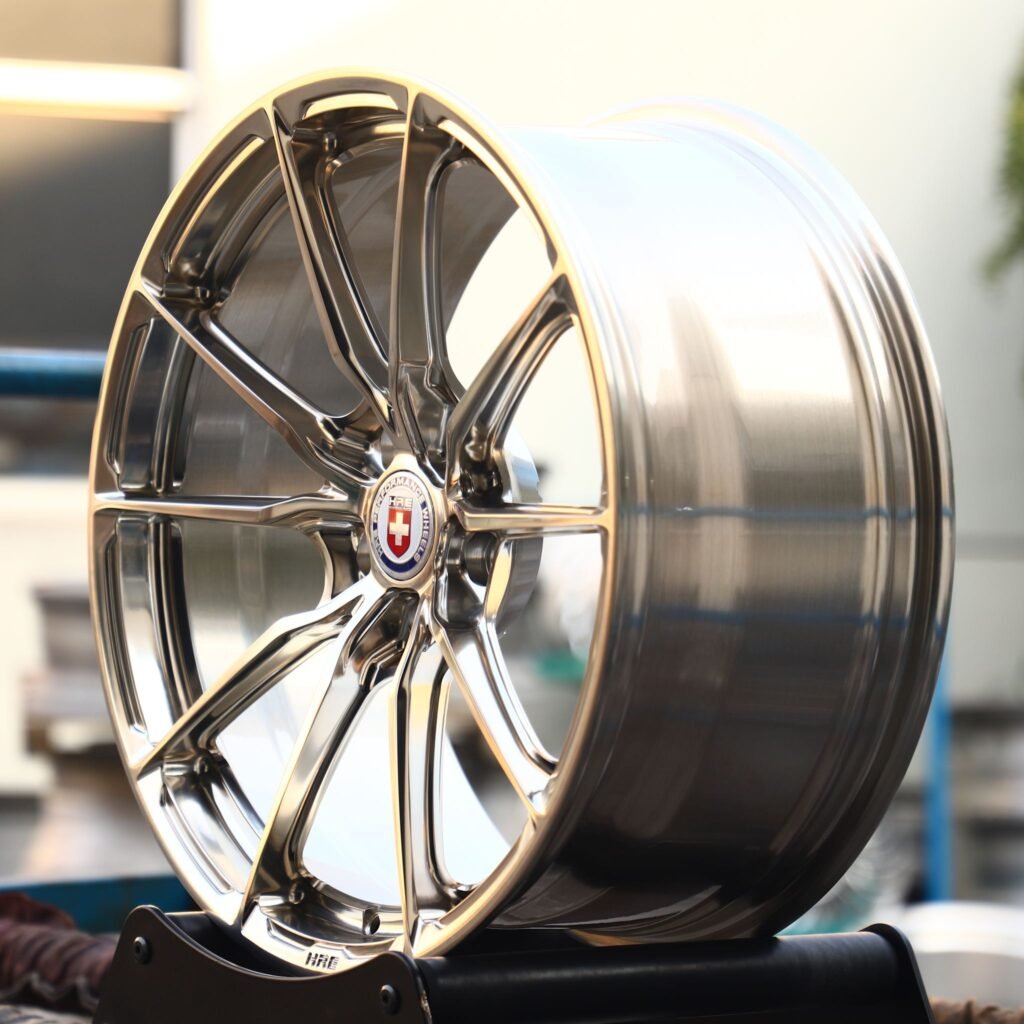 5x130 wheels – Custom Finish 10-Spoke Mirror Polished (HRE Performance P104SC-Style), side view