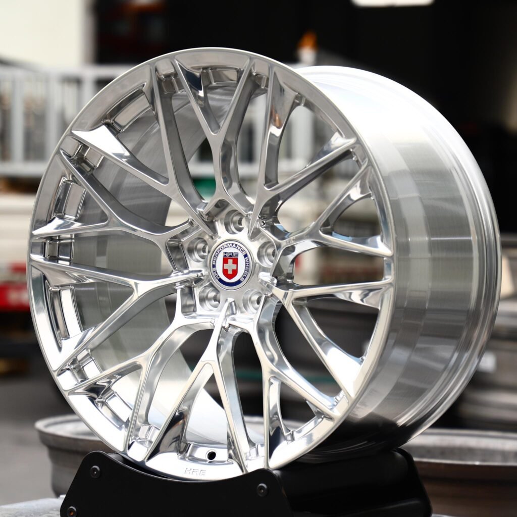 Audi R8 wheels – Custom Finish Mirror Polished (HRE Performance P200-Style), angled view