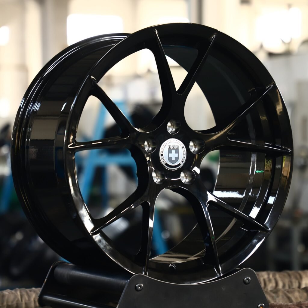 Lamborghini Aventador wheels – Gloss Black 5 Y-Spoke (HRE Performance P101-Style), angled view