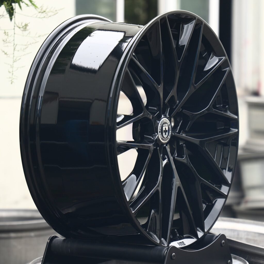 5x114.3 wheels – Gloss Black 10 Y-Spoke Mesh (HRE Performance P200-Style), side view