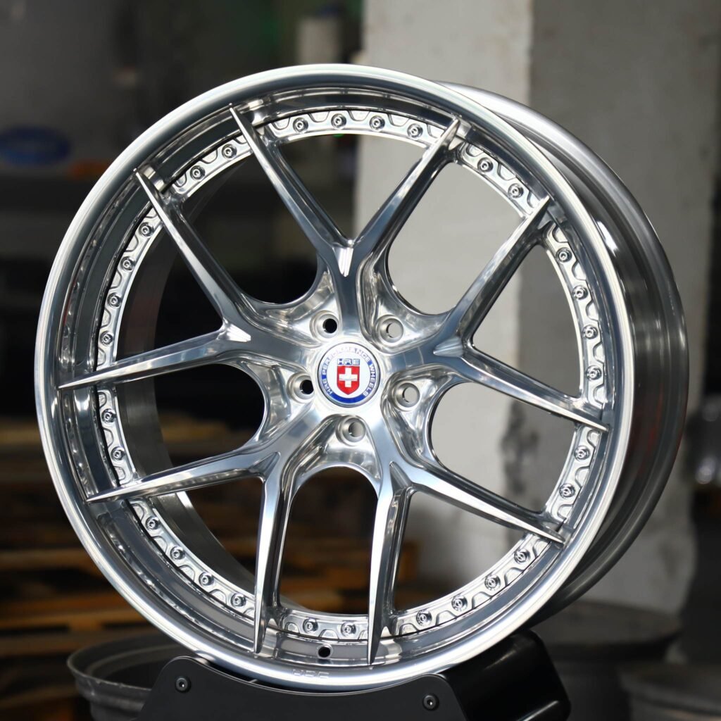BMW M3 G80 wheels – Matte Silver 2-Piece Deep Lip (HRE Performance S101-Style), angled view