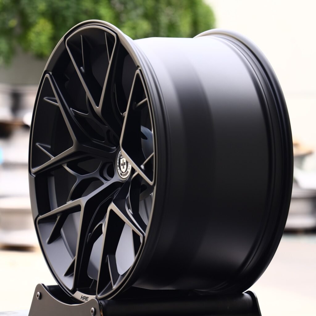 5x114.3 wheels – Matte Silver Cross-Spoke (HRE Performance P200-Style), side view