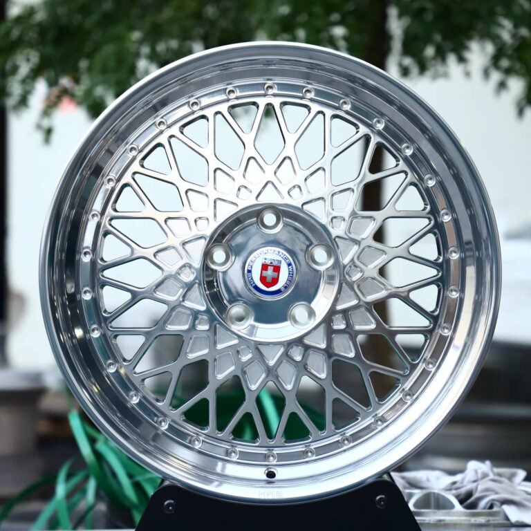 Porsche 911 wheels – Matte Silver Deep Lip Cut-Out Riveted (HRE Performance 501-Style), front view