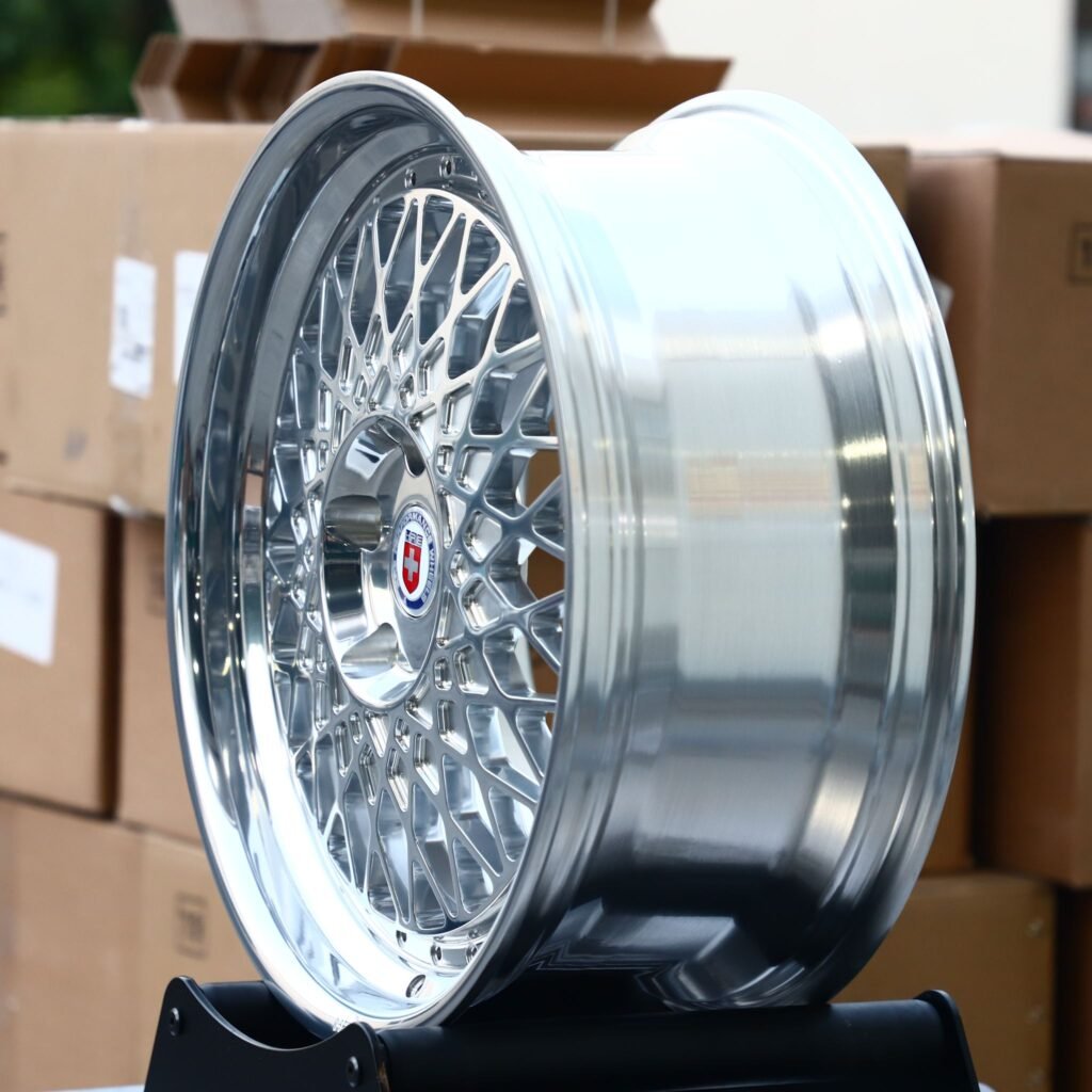 5x130 wheels – Matte Silver Deep Lip Cut-Out Riveted (HRE Performance 501-Style), side view