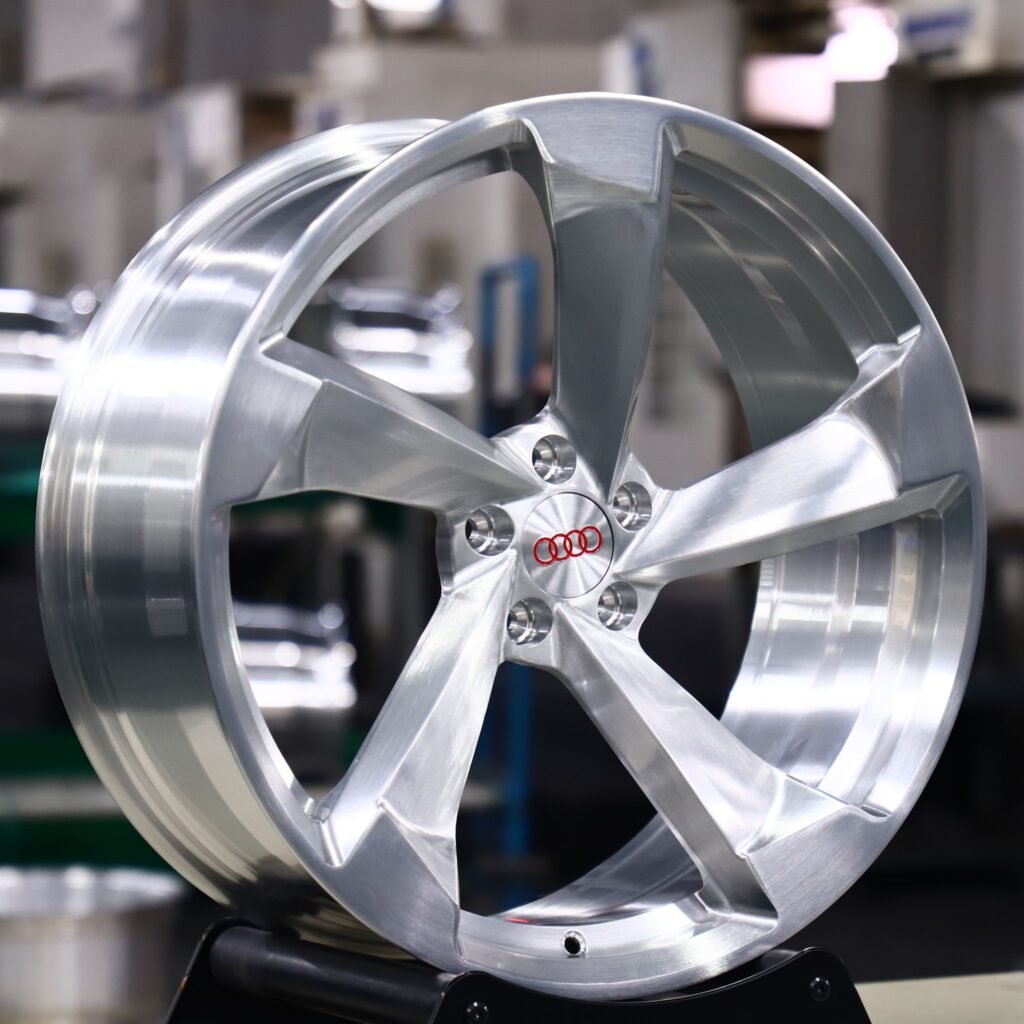 BMW M3 G80 wheels – HRE Performance Matte Silver Directional Milled, angled view