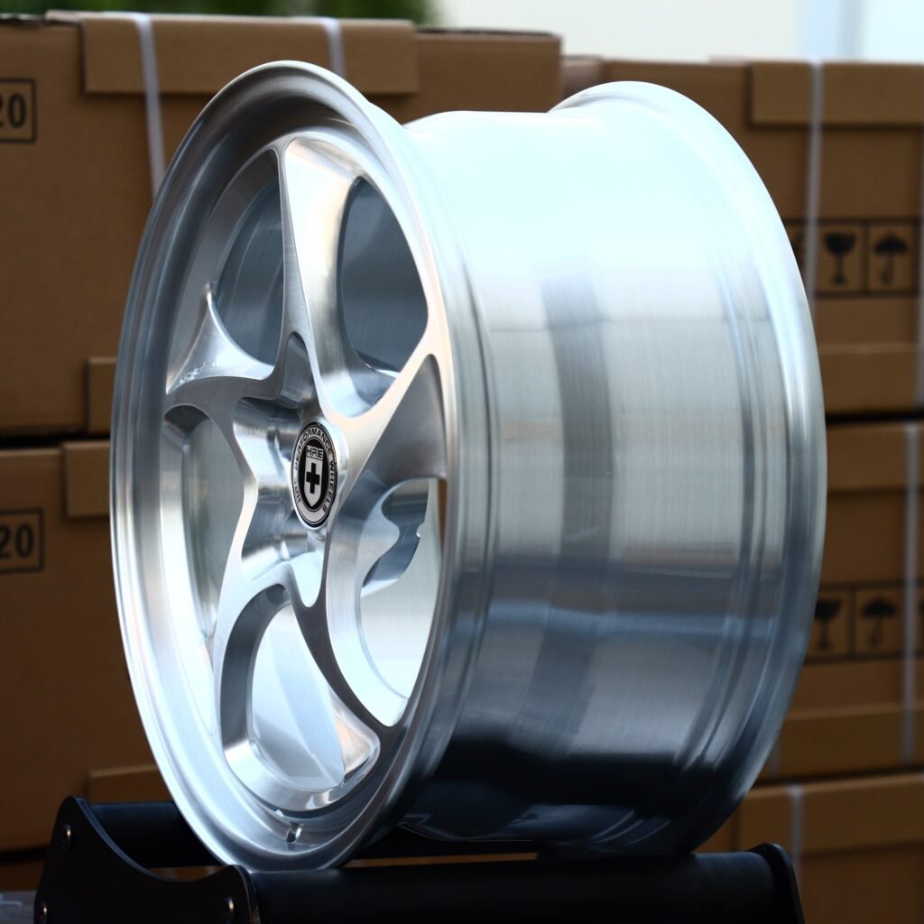 5x130 wheels – Matte Silver Directional Milled (HRE Performance 522M-Style), side view
