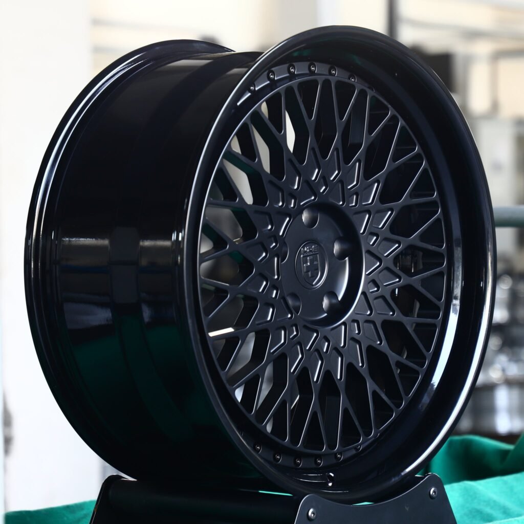 BMW M3 G80 wheels – Matte Silver Faux 2-Piece Deep Lip (HRE Performance 501-Style), angled view
