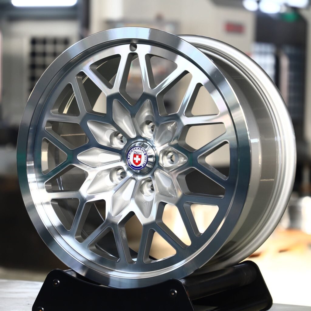BMW M3 G80 wheels – HRE Performance Matte Silver Petal Deep Lip, angled view