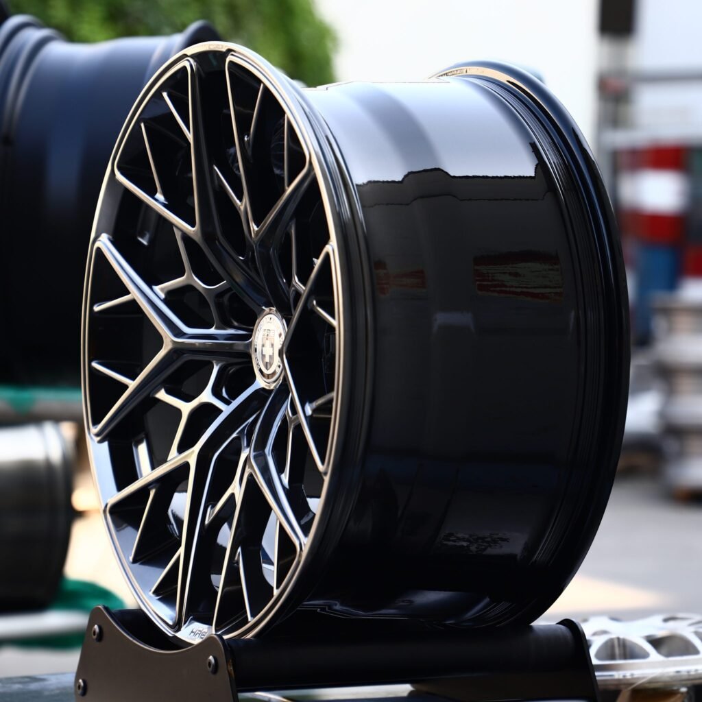 6x139.7 wheels – Metallic Gray Cross-Spoke (HRE Performance P200-Style), side view