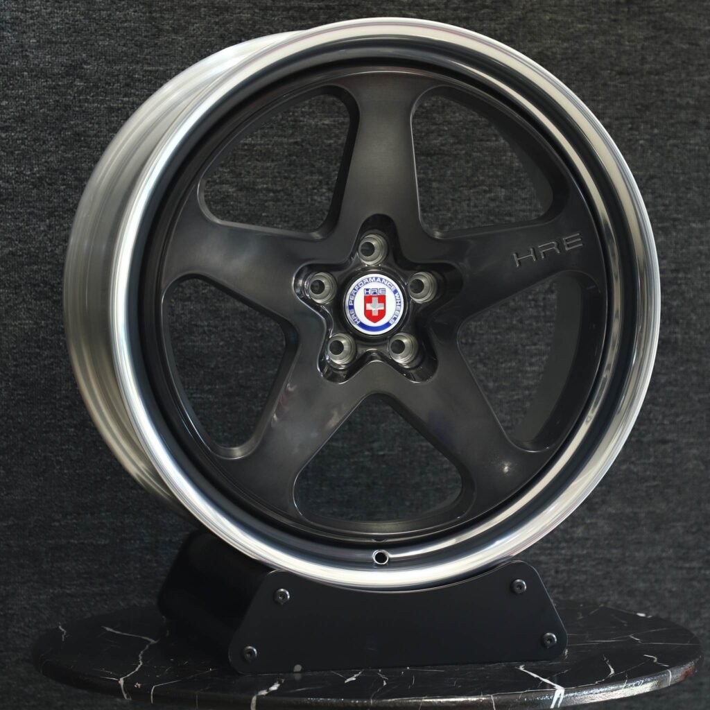 BMW M3 G80 wheels – HRE Performance Transparent Gray 2-Piece Deep Lip, angled view